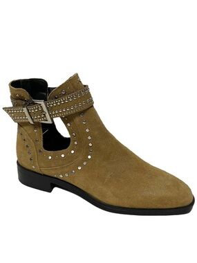 NWOT ZARA WOMAN Suede Studded Cutout Booties 38
